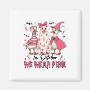 Pink Goose Witch In October We Wear Pumpkin Breast Magnet