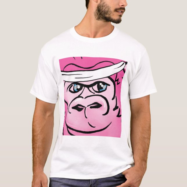 Pink Gorilla with Sweatband T-Shirt (Front)