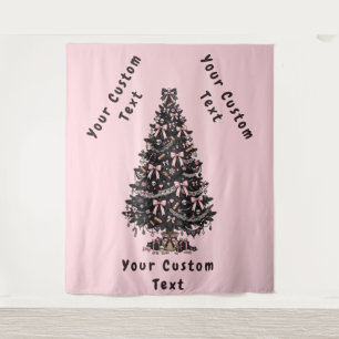 Pink Gothic Christmas Tree Tapestry - Custom Text