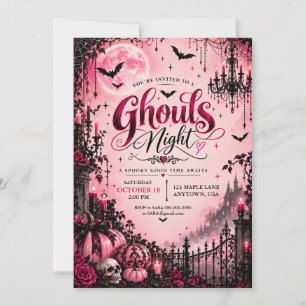 Pink Gothic Ghouls Night Halloween Party Invitation