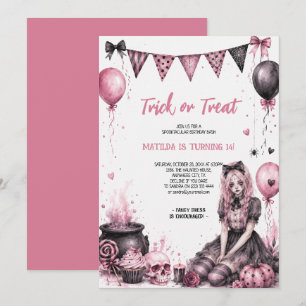 Pink Gothic Halloween Girl Birthday Party Invitation