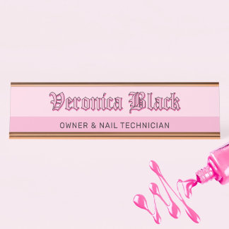 Pink Gothic Lettering Nail Technician Name Plate