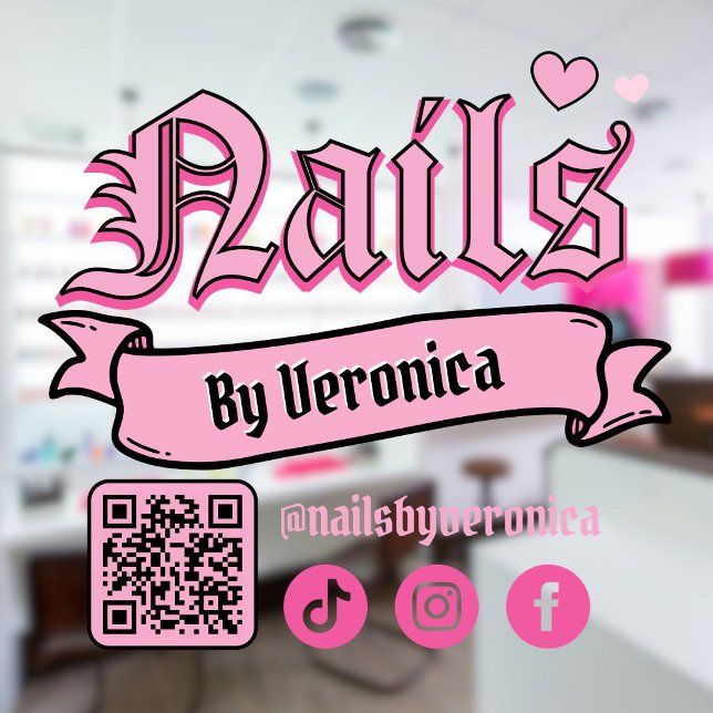 Pink Gothic Lettering Nails Salon QR Code  Window Cling (Pink Gothic Lettering Nails Salon QR Code Window Cling)