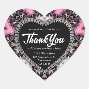 Pink Gothic Mediaeval Thank You Heart Stickers