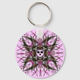 Pink Gothic Skull Fractal Key Chain