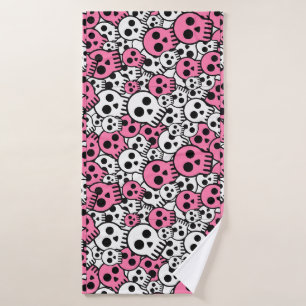 Pink Gothic Skull Pattern Print Bath Towel