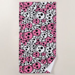 Pink Gothic Skull Pattern Print Beach Towel