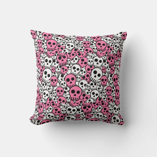 Pink Gothic Skull Pattern Print Cushion (Front)