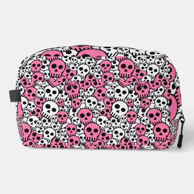 Pink Gothic Skull Pattern Print Dopp Kit (Front)