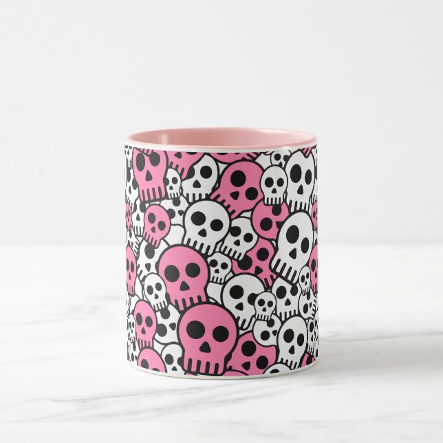 Pink Gothic Skull Pattern Print Mug (Center)