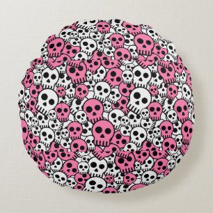 Pink Gothic Skull Pattern Print Round Cushion