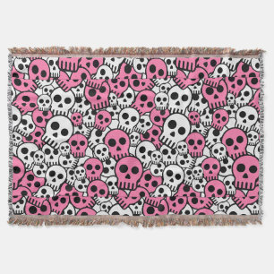Pink Gothic Skull Pattern Print Throw Blanket