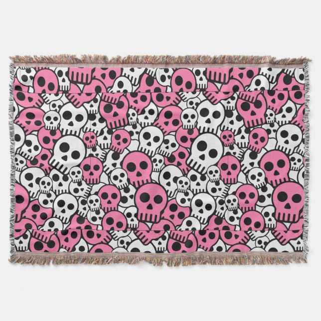 Pink Gothic Skull Pattern Print Throw Blanket (Front)