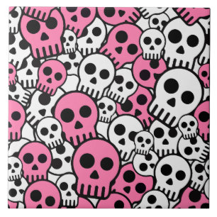 Pink Gothic Skull Pattern Print Tile