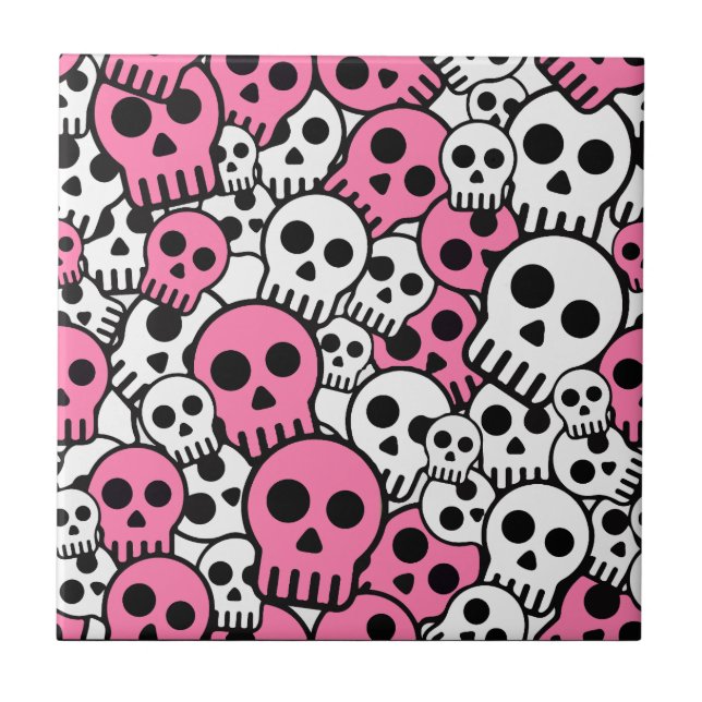 Pink Gothic Skull Pattern Print Tile (Front)