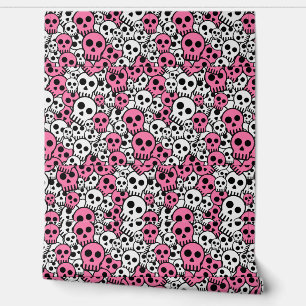Pink Gothic Skull Pattern Print Wallpaper