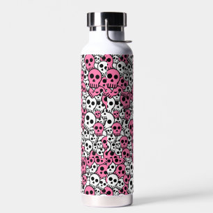Pink Gothic Skull Pattern Print Water Bottle