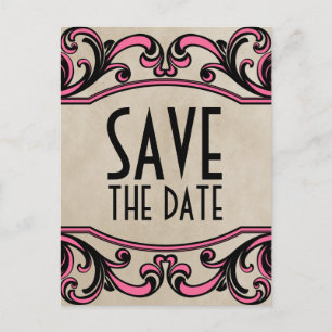Pink Gothic Swirls Save the Date Postcard