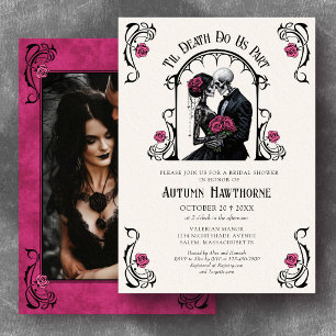 Pink Gothic Til Death Photo Bridal Shower Invitation