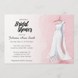 Pink Gown Watercolor Bridal Shower Invitation