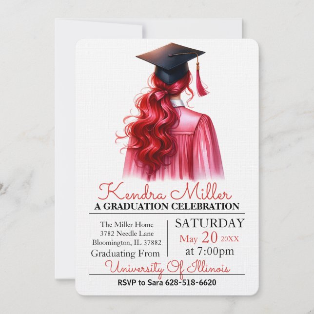 Pink Gown Watercolor Graduation Invitation (Front)