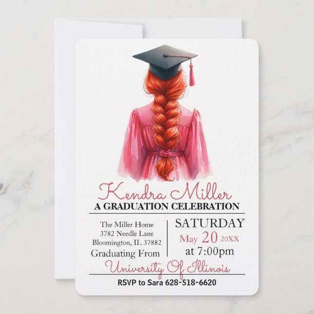 Pink Gown Watercolor Graduation Invitation (Front)