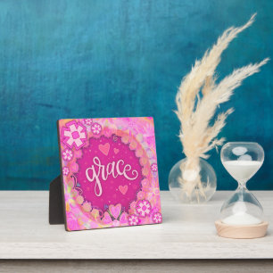 Pink Grace Inspirational Floral Pretty Plaque