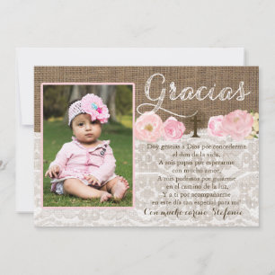 Pink Gracias Bautizo Baptism thank you Girl Card