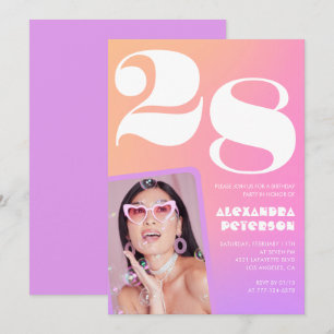 Pink Gradient 28th birthday invitation Retro Photo