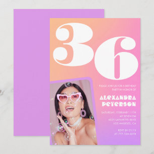 Pink Gradient 36th birthday invitation Retro Photo