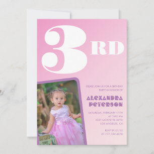 Pink Gradient 3rd birthday invitations Girl Photo