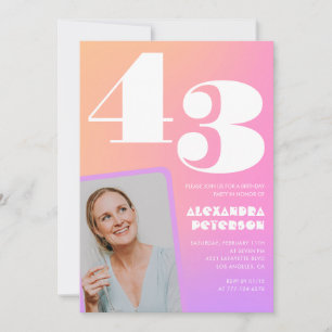 Pink Gradient 43rd birthday invitation Retro Photo