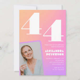 Pink Gradient 44th birthday invitation Retro Photo