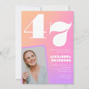 Pink Gradient 47th birthday invitation Retro Photo
