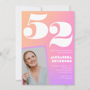 Pink Gradient 52nd birthday invitation Retro Photo