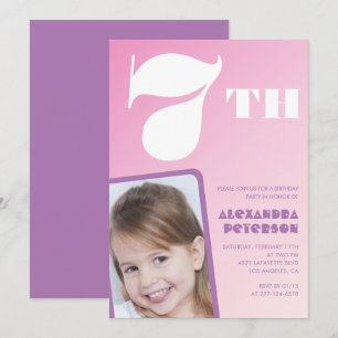 Pink Gradient 7th birthday invitations Girl Photo