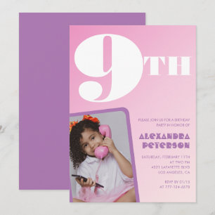 Pink Gradient 9th birthday invitations Girl Photo