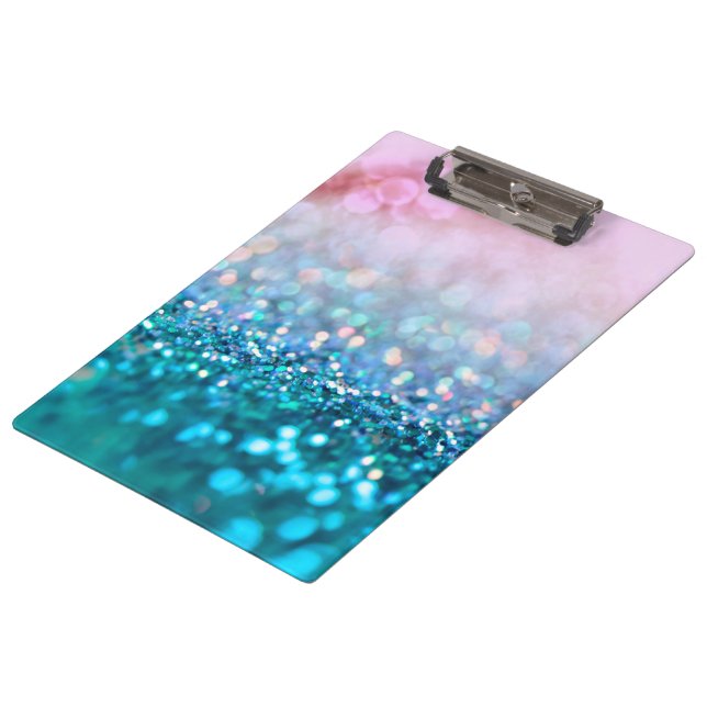 Pink Gradient Blue Teal Sparkle Trendy Glitter Clipboard (Angled)