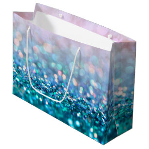 Pink Gradient Blue Teal Sparkle Trendy Glitter Large Gift Bag
