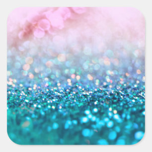 Pink Gradient Blue Teal Sparkle Trendy Glitter Square Sticker