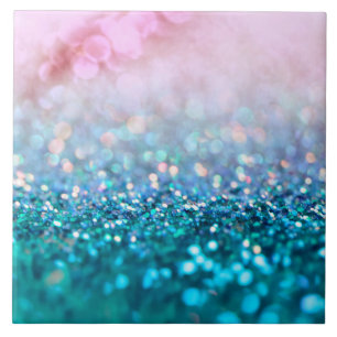 Pink Gradient Blue Teal Sparkle Trendy Glitter Tile
