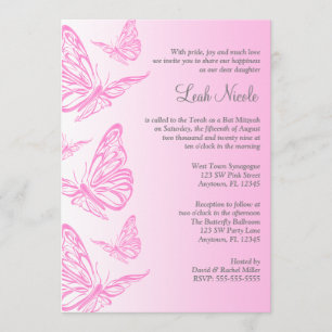 Pink Gradient Butterfly Bat Mitzvah Invitations