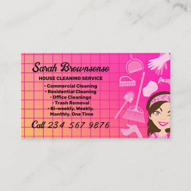 Pink Gradient Cleaning Service Janitorial Business Card (Front)