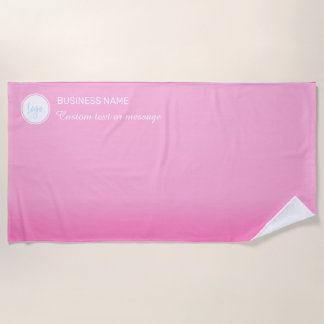 PINK GRADIENT COLOR BUSINESS NAME, LOGO, TEXT GIFT BEACH TOWEL
