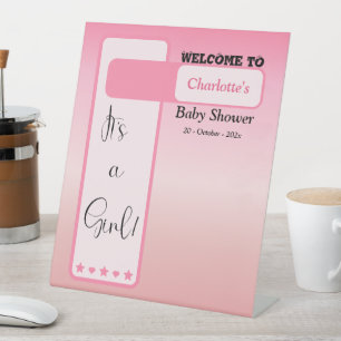 Pink Gradient Cute Eyeball Baby Shower Welcome Pedestal Sign