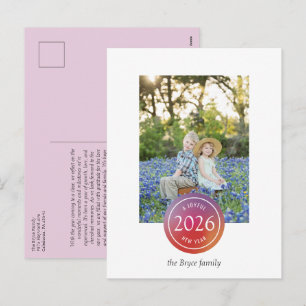 Pink Gradient Dot Joyful New Year Photo Holiday Postcard