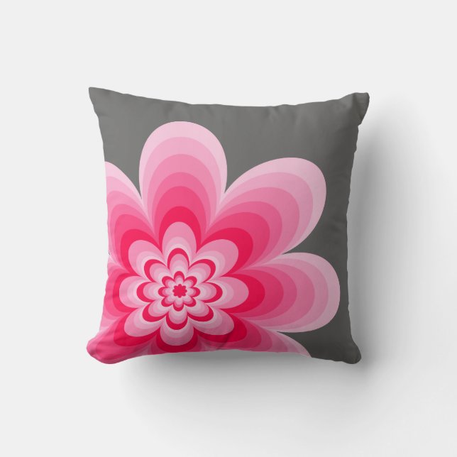 Pink Gradient Flower, Grey Pillow (Front)