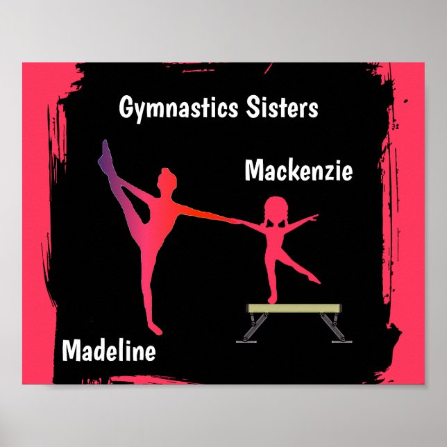 Pink Gradient Gymnastics Duo Name Art Poster (Front)