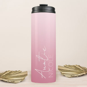 Pink Gradient Handwriting Personalised Auntie Thermal Tumbler