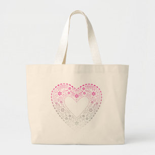 Pink Gradient Lace Heart Large Tote Bag
